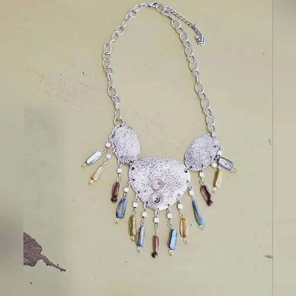 Artsy silver whimsical real natural shell silver dangle necklace statement uniqu - Picture 4 of 14